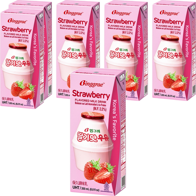 Binggrae 草莓牛奶, 6入, 200ml