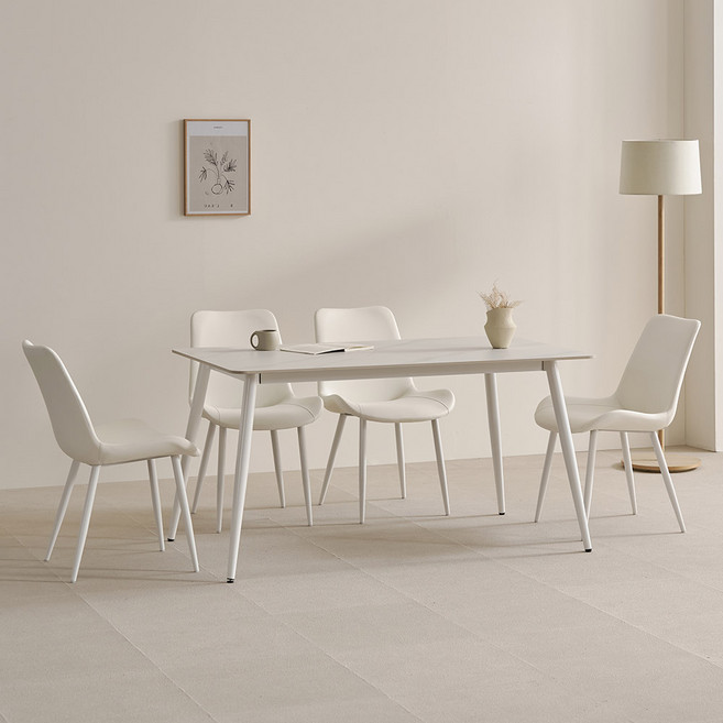 라로퍼니처 비비드 1400 포세린 통세라믹 식탁 테이블 + 의자 4p 세트 4인용 방문설치, 식탁(화이트), 의자(화이트4P), 일반의자 4