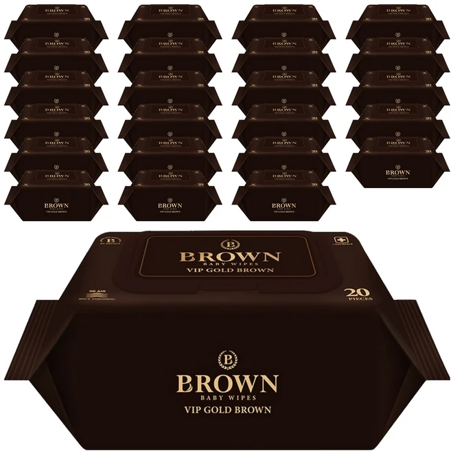 브라운 VIP 골드브라운 엠보싱 저자극 아기물티슈 캡형, 77g, 20매, 24개 - 쿠팡