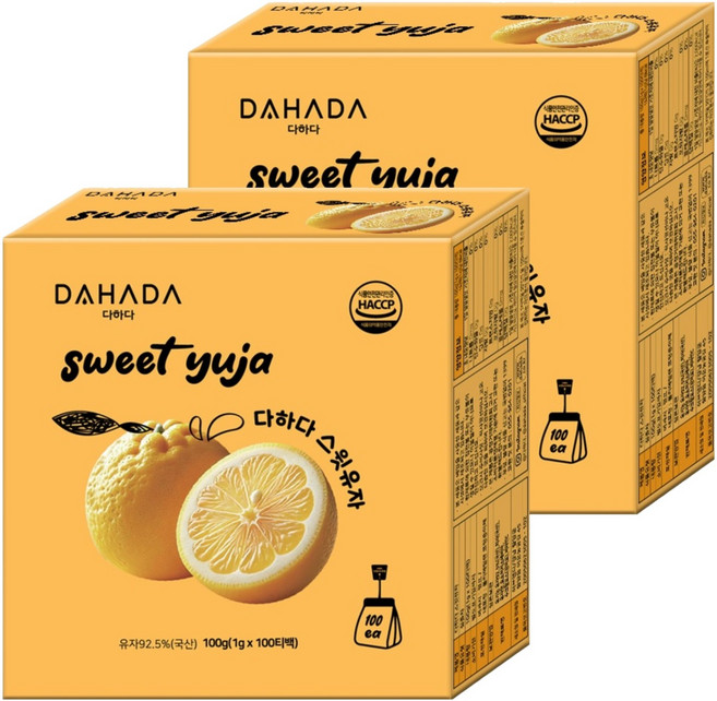 다하다 스윗 유자차, 1g, 100개입, 2개