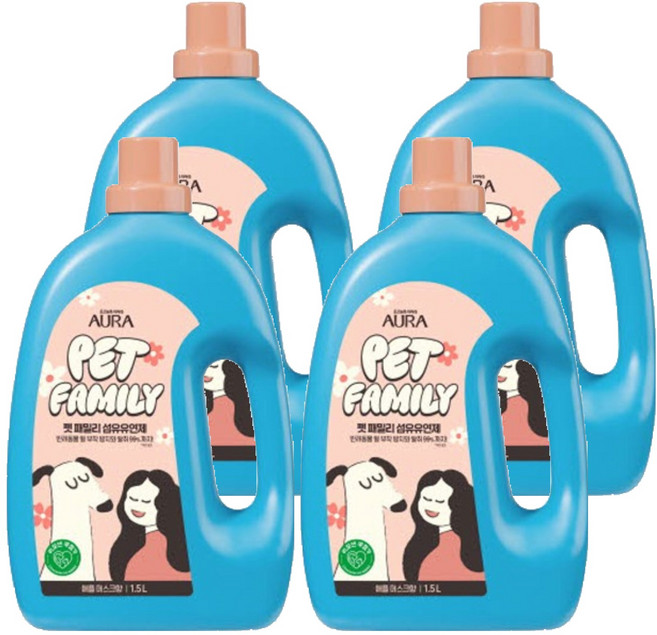 아우라 펫패밀리 섬유유연제 애플머스크향 본품, 1.5L, 4개