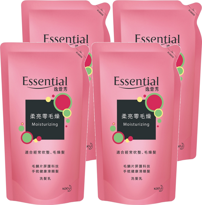 Essential 逸萱秀 台灣公司貨 瞬效修護系列 柔亮零毛燥 洗髮乳 補充包, 550ml, 4包