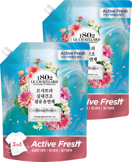르샤트라1802 실내건조 섬유유연제 샤이닝블룸 달콤한 달리아 향 리필, 2개, 1.6L