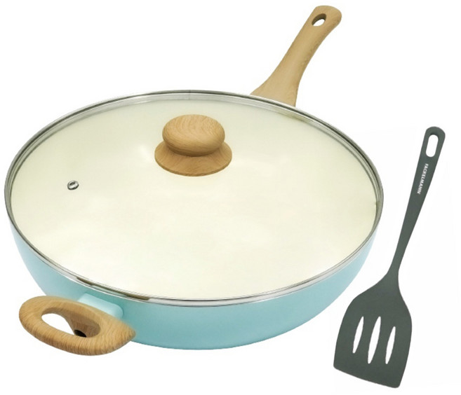 FACKELMANN 法克漫 璀璨碧藍陶瓷不沾深炒鍋 +鍋蓋+漏煎鏟, 32cm, 1組