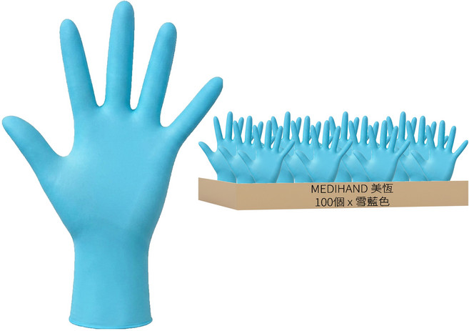 MEDIHAND 美恆 NBR 銀耳手套 100個裝, 1盒, 雪藍色, 中 (M)