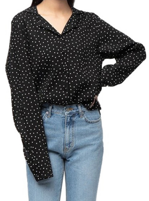 CARET 女款 嫘縈 波卡圓點前開襯衫