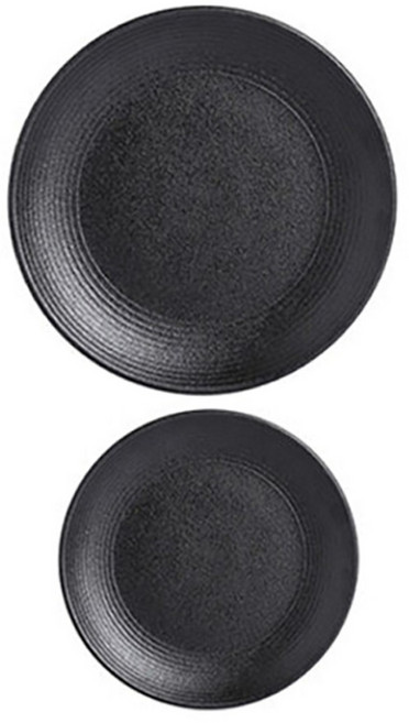 Homely Zakka 北歐輕奢風純色磨砂陶瓷餐具/牛排盤/西餐盤2件組, 大圓平盤 + 小圓平盤, 磨砂黑, 1組