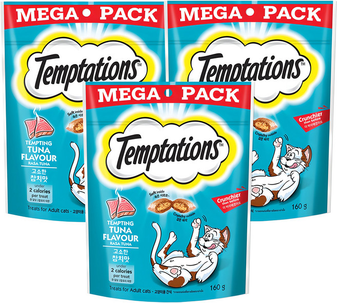 템테이션 고양이 스낵, 고소한 참치맛, 160g, 3개