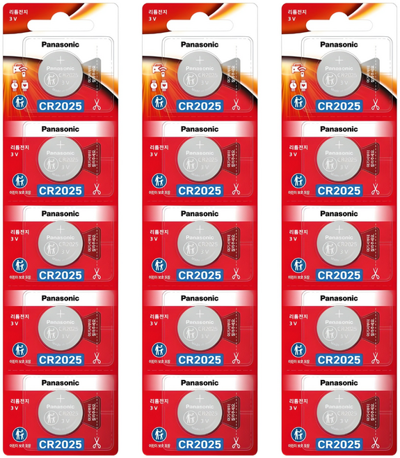 파나소닉 리튬 코인 배터리 어린이 보호 포장 CR2025, 5개입, 3개