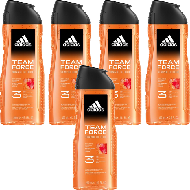 adidas 愛迪達 男性三合一潔顏洗髮沐浴露 超越魅力, 400ml, 5瓶