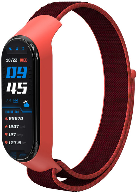 누아트 샤오미 미밴드 5/6/7 스포츠루프 밴드 스트랩, 레드 + 블랙