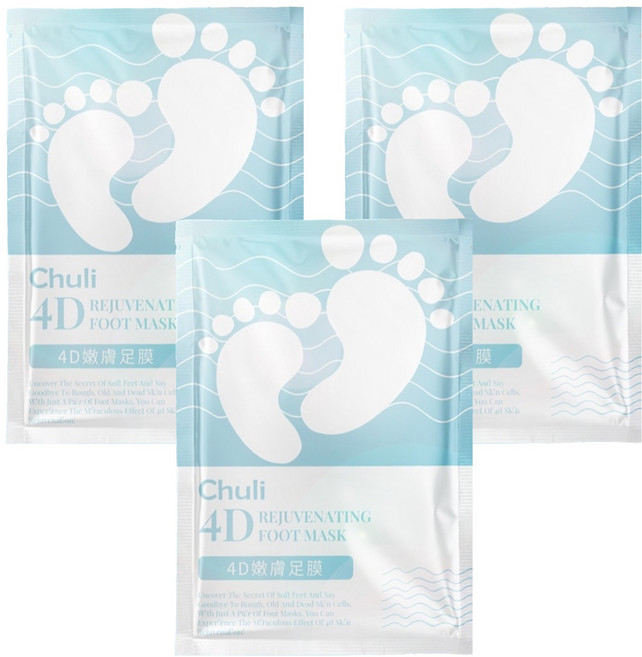CHULI 初梨 4D嫩足膜, 1雙, 3包, 34ml