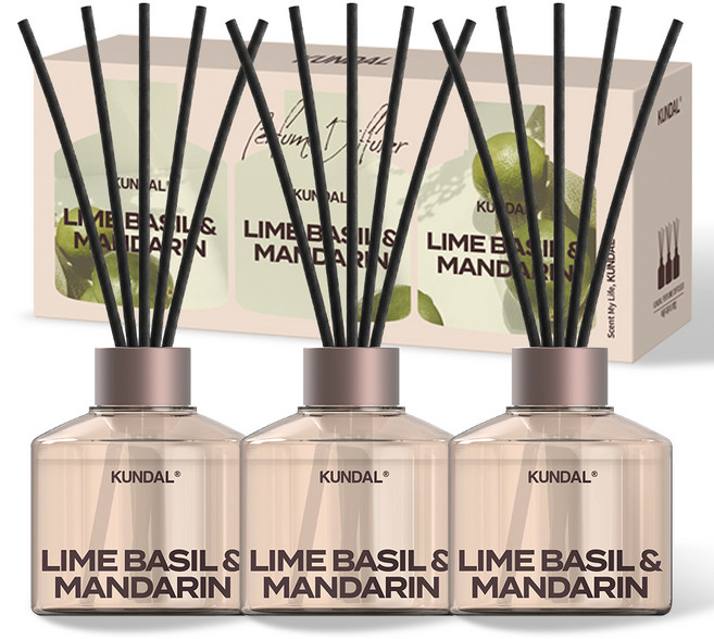 쿤달 퍼퓸 디퓨저 + 섬유스틱 세트, 라임바질앤만다린, 200ml, 3개