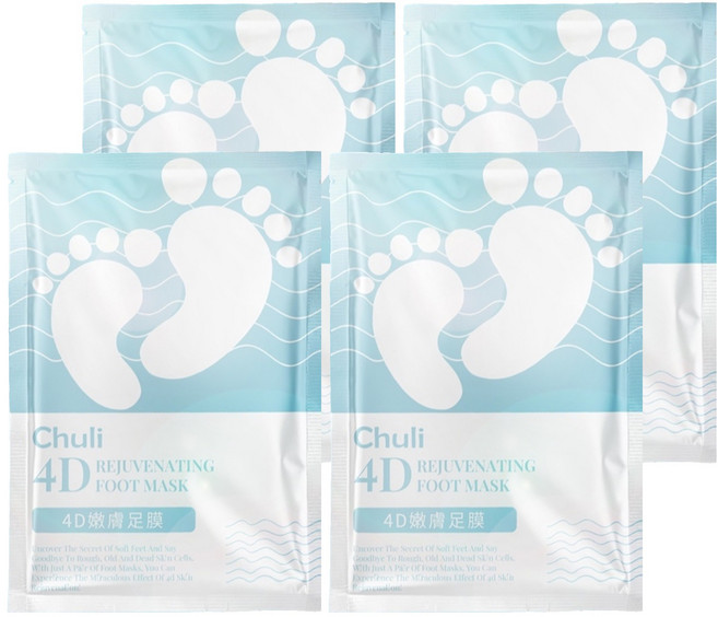 CHULI 初梨 4D嫩足膜, 1雙, 4包, 34ml