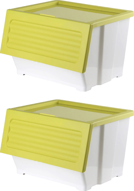 HOUSE 好室喵 波波下掀收納箱, 綠色, 2個