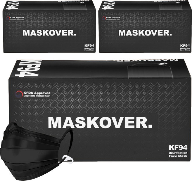 마스크오버 엠에프 황사 방역 마스크 고리형 KF94, 50개입, 3개, 블랙