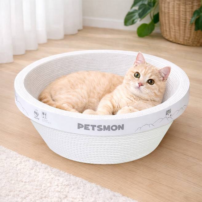 펫츠몬 고양이 깊고편한 특대형 크라프트 스크래쳐 원형, 화이트, 1개