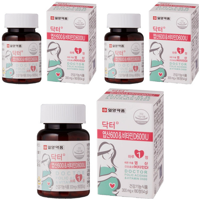 일양약품 닥터플러스 엽산 600 앤 비타민D600IU, 180정, 3개