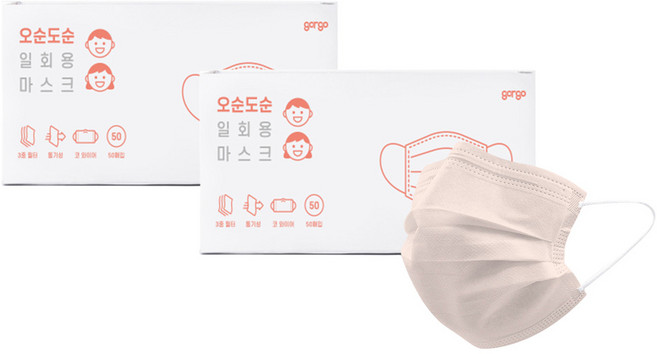 고르고 오순도순 일회용 마스크 성인용, 50개입, 2개, 코랄