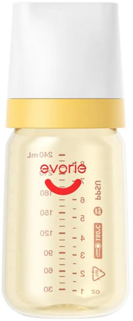 evorie 愛得利 PPSU寬口徑奶瓶 EA-202, Orange, 240ml, 1個