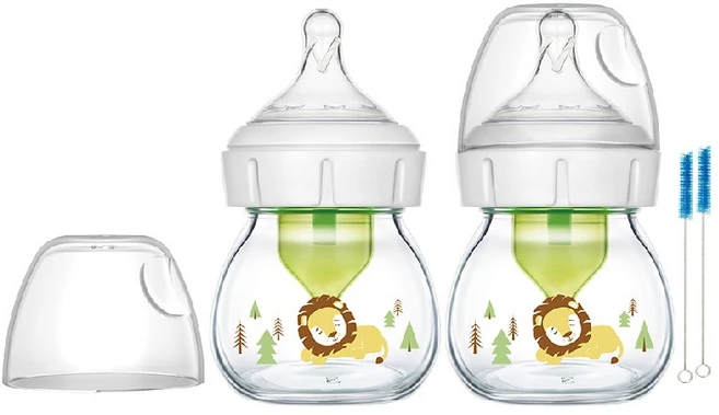 닥터브라운 라이온 데코 와이드넥 유리 젖병 60ml x 2p, 0단계(프리미,신생아용), 혼합색상, 2개 - 쿠팡