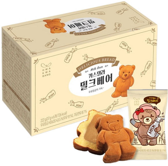 화과방 카스텔라 밀크베어 6개입, 222g, 1개