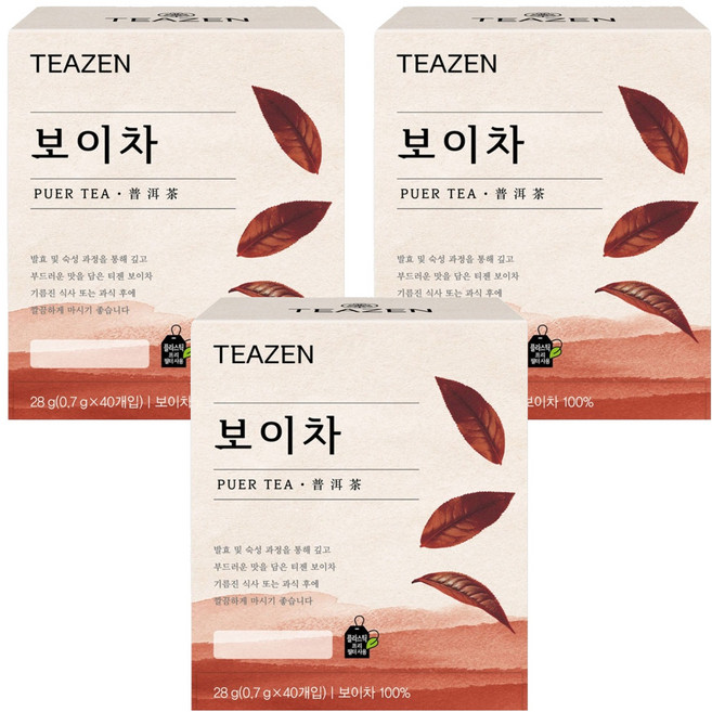 티젠 보이차, 700mg, 40개입, 3개