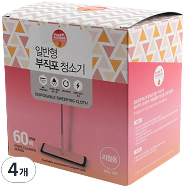 선우랜드 퓨어썬데이 일반형 부직포 청소기 리필형 60매, 4개