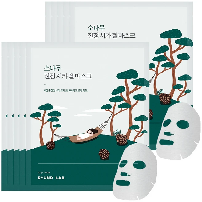 라운드랩 소나무 진정 시카 겔 마스크 31g, 1개입, 10개 - 쿠팡