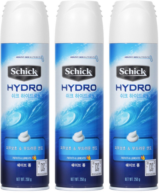 쉬크 하이드로 모이스춰라이징 쉐이브 폼, 250g, 3개