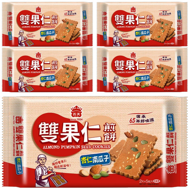 義美 雙果仁煎餅 杏仁南瓜子, 100g, 5包