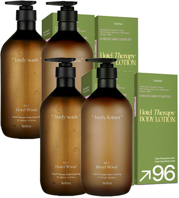hetras. Hotel Therapy沐浴露 1013ml+潤膚乳 1013ml組 No.7 Hotel Wood, 2套