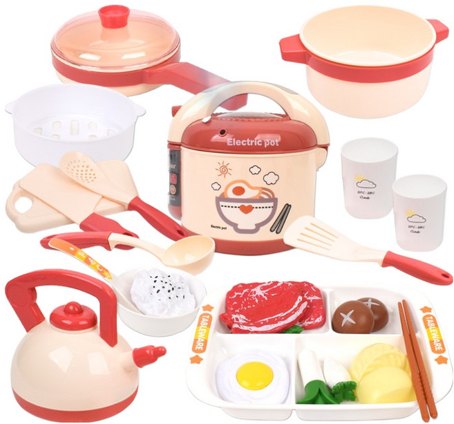 오즈토이 스팀 디너 밥솥 소꿉 주방놀이 세트, 핑크, 1세트