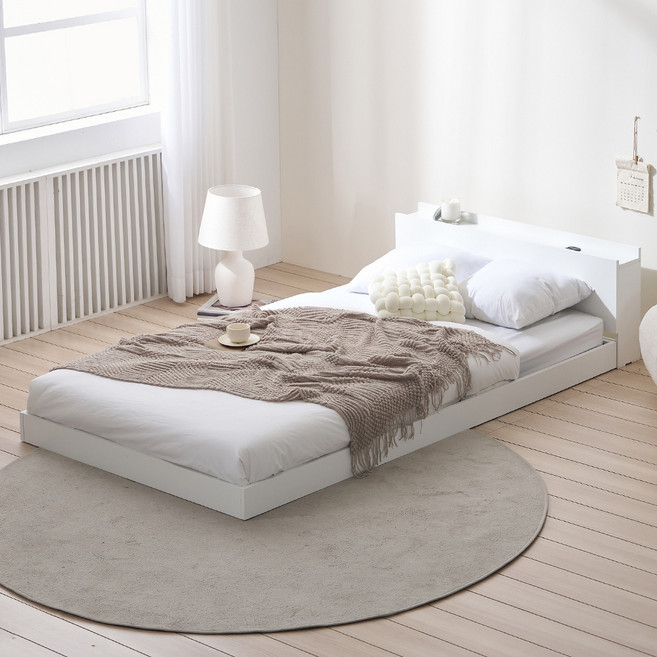 서울소호 홈즈 저상형 침대 프레임 + 파워 본넬 양면 매트리스 세트 방문설치, 화이트