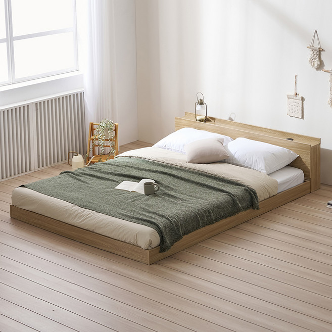 퍼니하우스 서울소호 홈즈 저상형 침대 프레임 + 파워 본넬 양면 매트리스 세트 방문설치, 우드 + 화이트