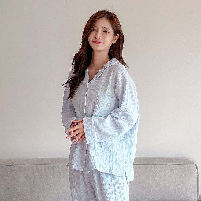 어나더디 여성용 통기성 긴팔 데일리 요루면 잠옷 세트