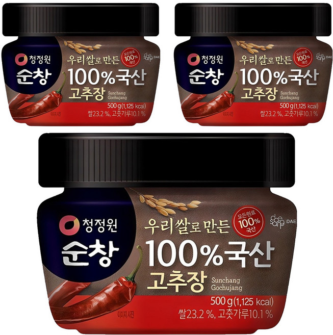 청정원순창 우리쌀로 만든 100% 국산 고추장, 500g, 3개