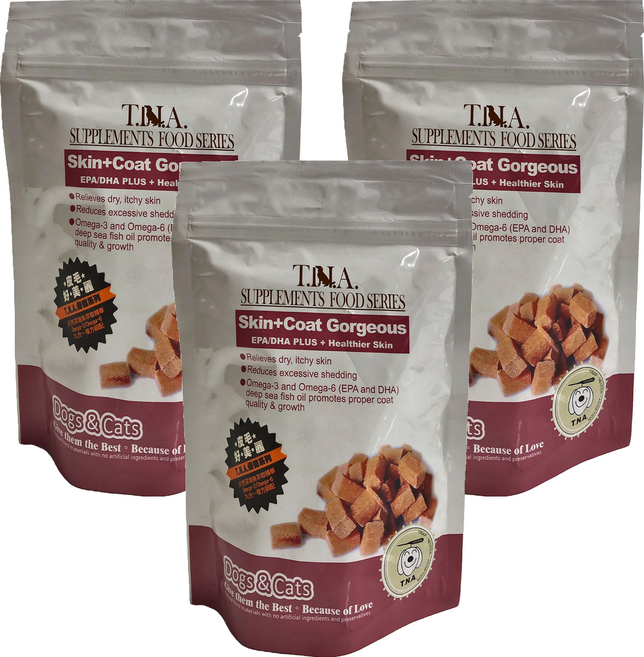 T.N.A. 悠遊 皮毛好美麗 EPA/DHA毛髮保健營養錠 全齡犬貓適用 Omega-3 Omega-6 深海魚油 幫助毛髮亮麗, 皮膚/毛髮, 80顆, 3袋
