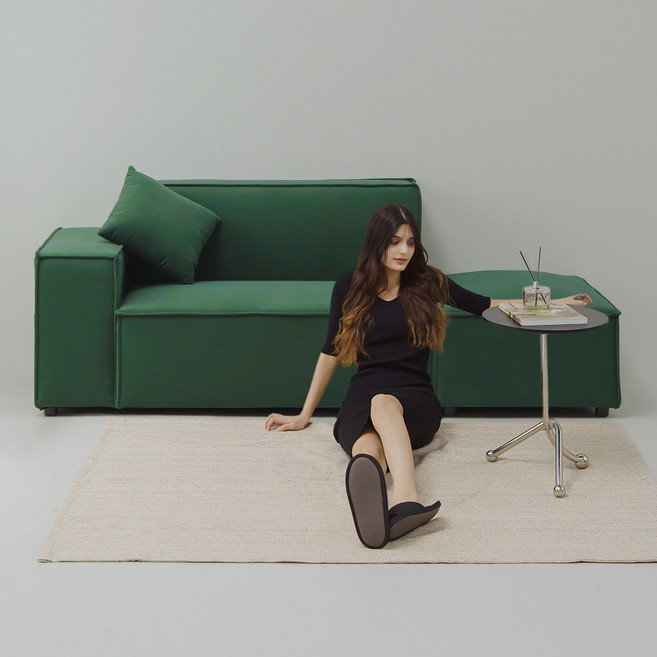 퍼리든 네스트 패브릭 2인용 쇼파 우형 + 쿠션 + 스툴 세트 방문설치, 딥그린