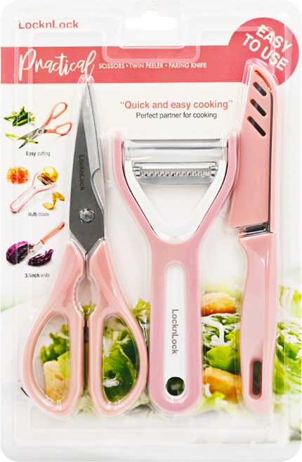 LocknLock 樂扣樂扣 廚房刀具3件組, 1組, 剪刀 + 削皮器 + 水果刀