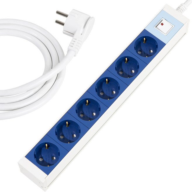 스윗홈 뉴잇 국산 고용량 알루미늄 컬러 과부하차단 납작 멀티탭 6구, 딥오션블루, 1개, 1.5m