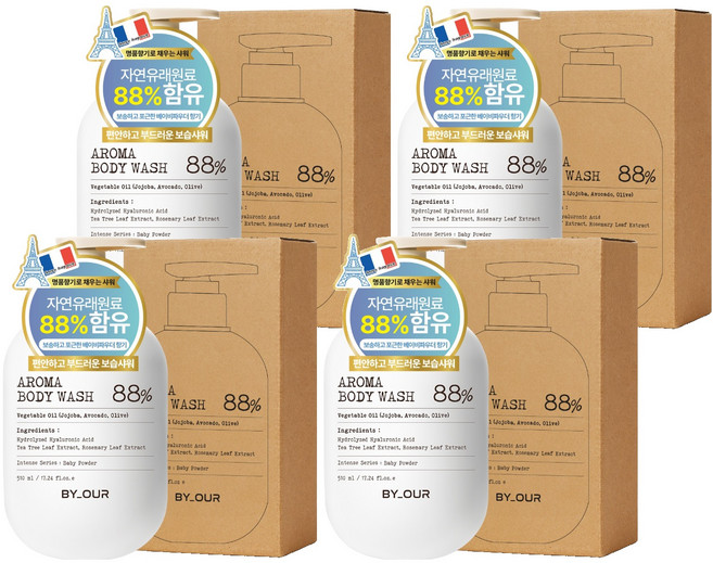 바이아우어 약산성 퍼퓸 아로마 바디워시 베이비파우더, 510ml, 4개