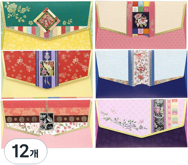 마음담아 금박500 돈봉투 세트, 혼합색상, 12개