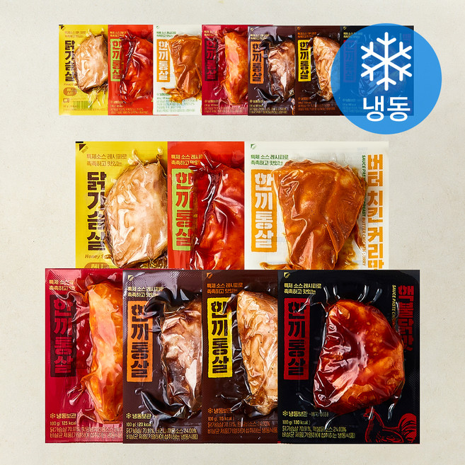 한끼통살 소스 통살 닭가슴살 7종 x 2개입 세트 1400g (냉동), 100g, 1개입, 14개