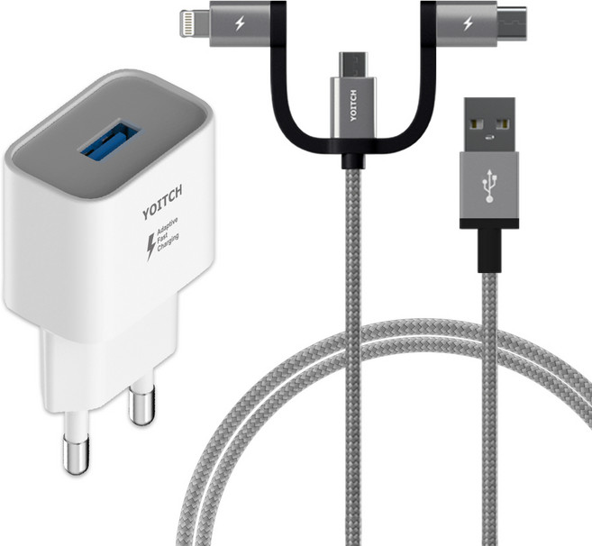 요이치 퀵차지 3.0 고속충전기 + 마운틴 알파케이블 1m, 혼합 색상, 1세트