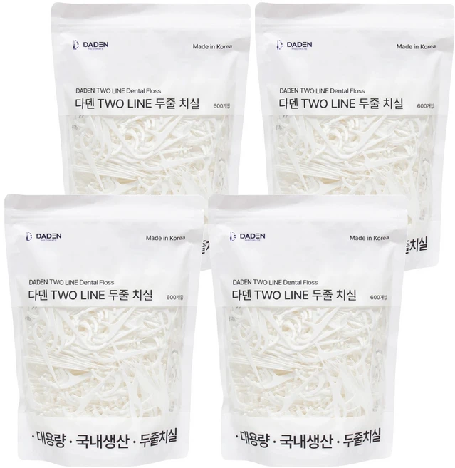 다덴픽 TWO LINE 두줄 치실, 600개입, 4개 - 쿠팡