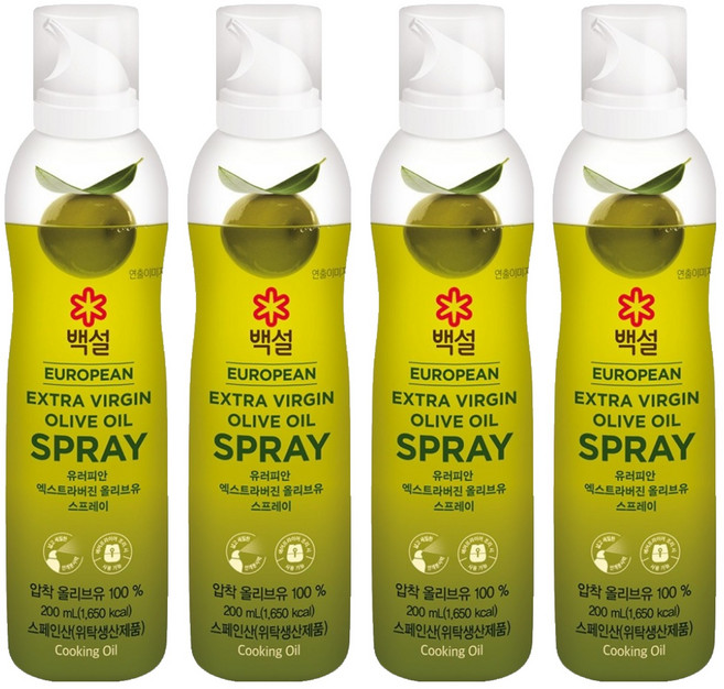 백설 유러피안 엑스트라버진 올리브유 오일 스프레이, 200ml, 4개
