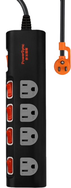 PowerSync 群加 5開4插防雷擊抗搖擺延長線 3孔 TPS354TN0018, 1.8m, 黑色, 1條