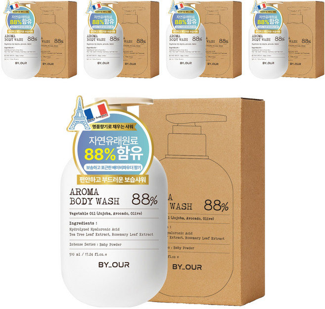 바이아우어 약산성 퍼퓸 아로마 바디워시 베이비파우더, 510ml, 5개