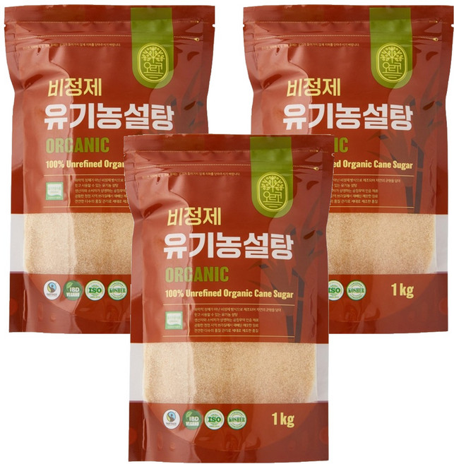 오르코 비정제 유기농 설탕, 3개, 1kg